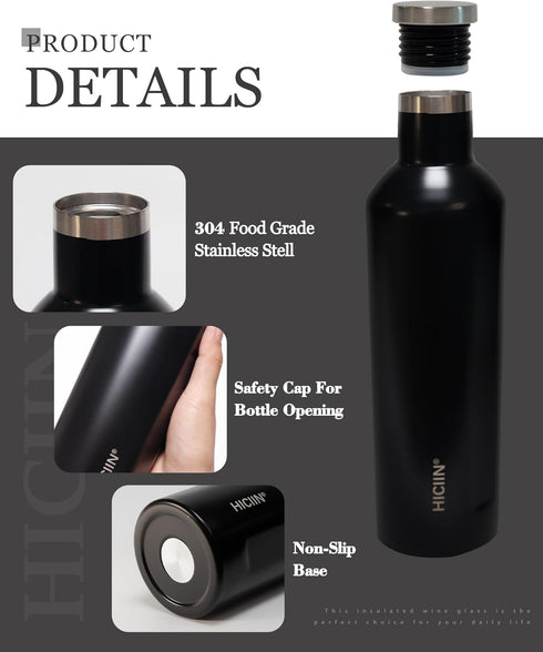 Hiciin 12oz 25oz&Gift Set packaged Stainless Steel Wine Tumblers with Lid TWO & Insulated Wine bottle ONE with well
