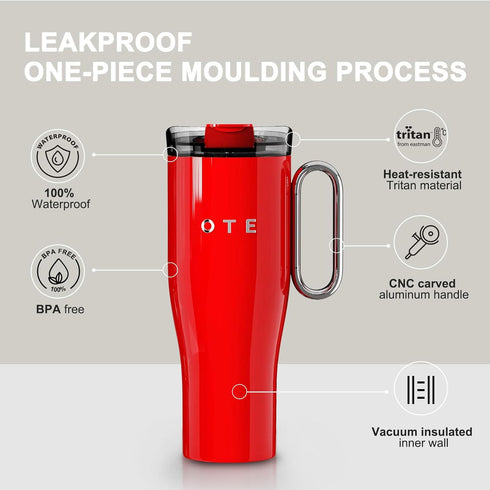 40 oz OTE Tumbler with Handle and Straw Lid, Double Walled Vacuum Stainless Steel Insulated Travel Coffee Mug, BPA