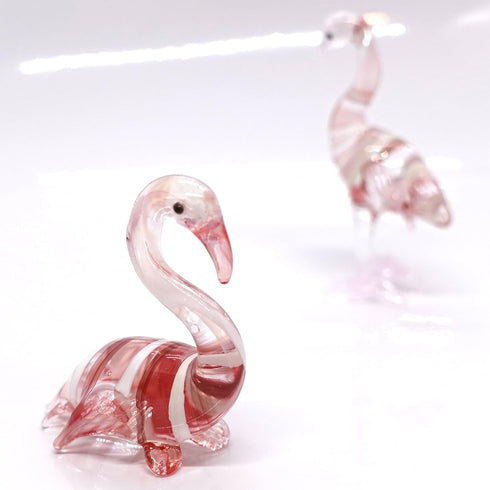 Hand Painted Flamingo Miniature Figurines Collectible Glass Art Bird Decor (2 Red White)