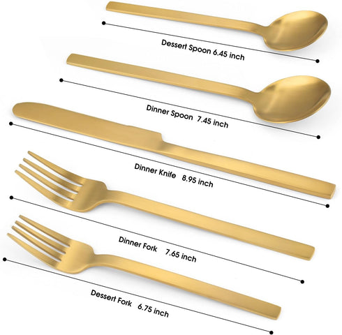 Gold Silverware Set, LAZAHOME 20-Piece Flatware Cutlery Set Service for 4, Stainless Steel Kitchen Utensil Set, Spoons And Forks Set, Matte Finished, Dishwasher Safe by LAZAHOME