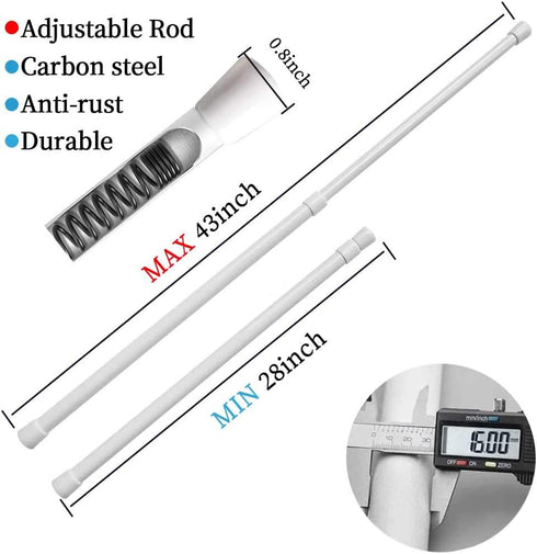 Spring Tension Rods 28-43 Inches - Spring Load Adjustable Expandable Heavy Duty Steel Small Short Tension Curtain Rod
