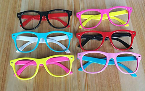 Fodattm Set of 6 Kids Candy Colour Glasses Frame Without Lenses, Nerdy Retro Party Supplies (Colour Random)
