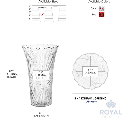 Royal Imports Clear Acrylic Flower Vase Decorative Centerpiece for Home or Wedding - 9" Tall, 4" Opening, Non-Breakable