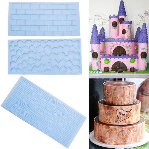 10Pcs/Set Fondant Impression Mat, Tree Bark, Brick, Stone Wall, Flower Cobblestone, Embossing Mold Tools