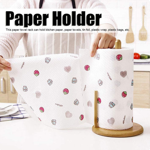Wooden Paper Towel Holder, Free-Standing Kitchen Roll Holder with Wooden Base, Countertop Paper Towel Stand & Organizer