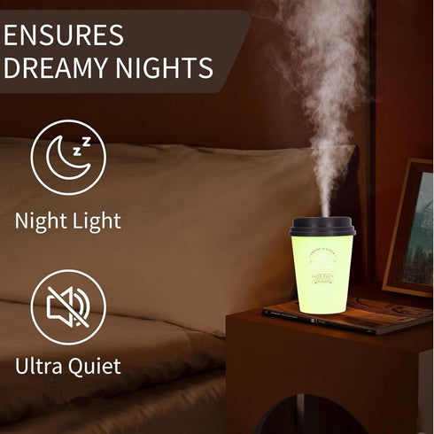 USB Humidifier Mini Desktop 300ml Car Humidifier Coffee Cup Shape for Home Outing (Green)