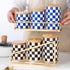 Countertop Set, 3Pcs Countertop Kitchen Ceramic Checkered Canisters Grid Pattern Kitchen Jars with Layered Shelves