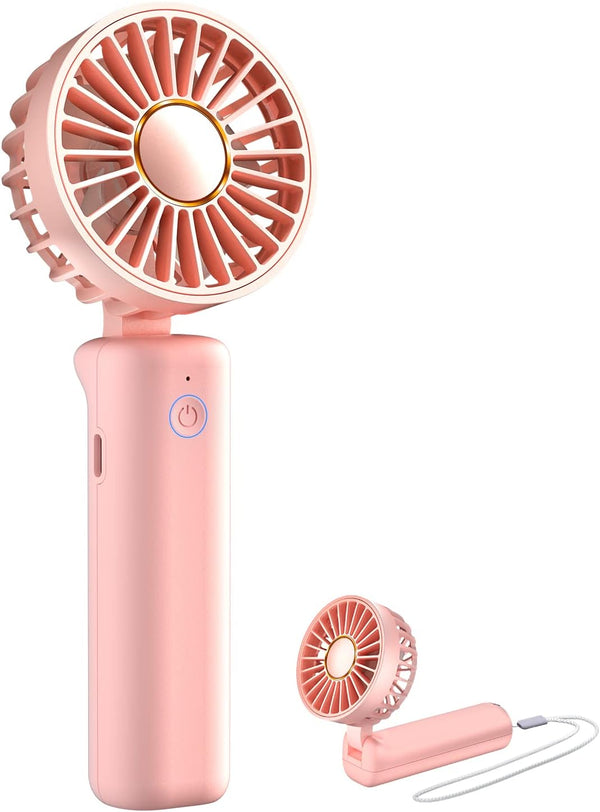FrSara Mini Handheld Fan, Rechargeable Small Folding Fan, 3-Speed, 2000mAh Power Bank, Portable for Outdoor Travel