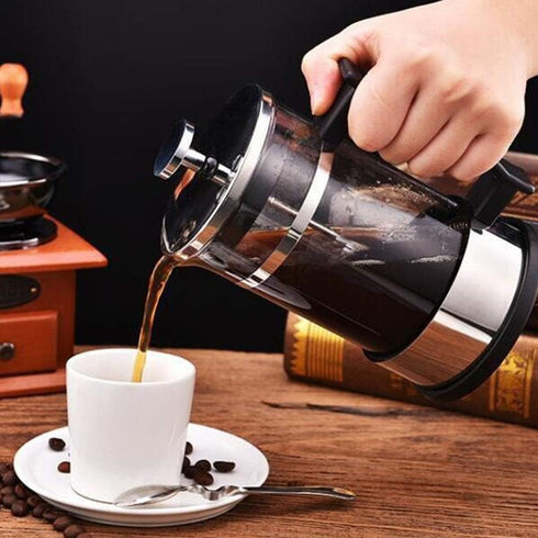 Joyzan French Press Coffee Maker, Stainless Steel Cold Brew Tea Maker, Borosilicate Glass, Portable Filters