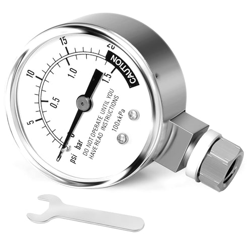 MEANLIN MEASURE Stainless Steel Pressure Cooker Gauge, 0-20Psi 2" Dial Face, Lower Mount Pressure Tank Table