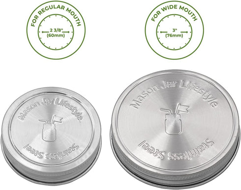 Mason Jar Lifestyle 5 Pack Stainless Steel Storage Lids - Heavy Duty Caps for Wide Mouth Jars, Airtight Design