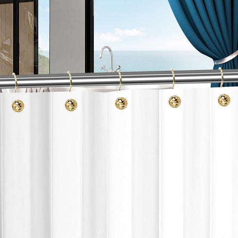 12Pcs Luxury Quality Hollow Ball Shower Curtain Hooks, Rustproof Stainless Steel Rings for Bathroom Rod (Gold)