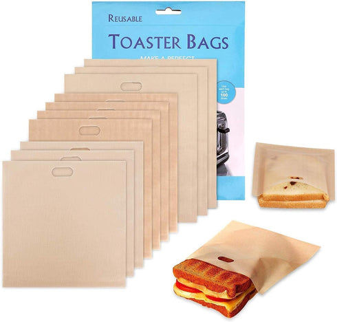 10 Toaster Bags - Reusable Non Stick Grilled Cheese Bags for Sandwiches, Chicken, Nuggets, Panini, and Garlic Toasts