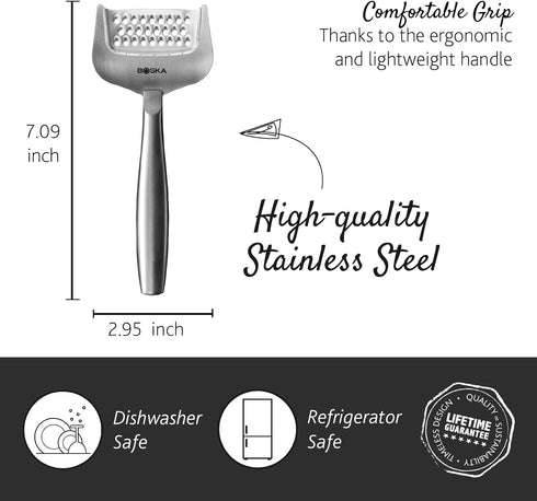 Boska Stainless Steel Grater - Manual Handheld Cheese Grater for Hard Cheese, Citrus, Vegetables, 10 Year Warranty