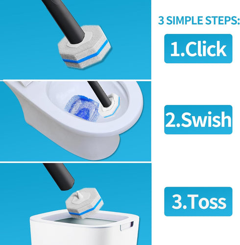 50 SetToilet Disposable Toilet Brush with Wand Cleaner Refills PadsWall Mounted Toilet Bowl Holder Cleaning System