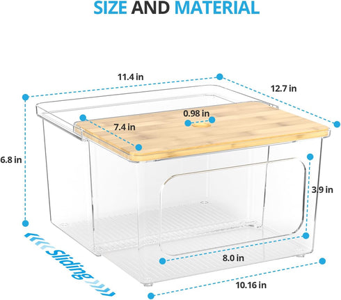 Trash Bag Dispenser Roll Holder - Clear Garbage Bag Holder Dispenser with Bamboo Lid and Sliding Drawer Box, Trash Bag