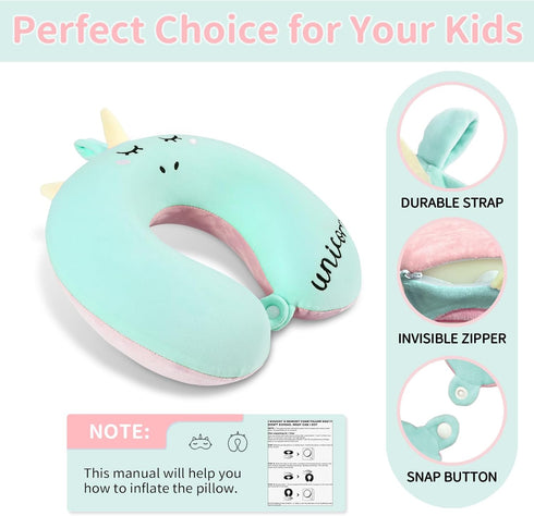 Set urnexttour Neck Travel Pillow for Kids, Unicorn Airplane Memory Foam Pillow with Cute Sleep Mask & Earplugs