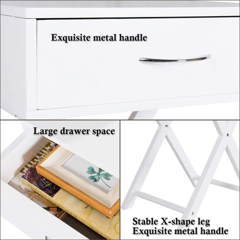 Table(1,White) Giantex Nightstand with Drawer X-Shaped Design Sofa Side Table for Living Room Bedroom Accent Furniture