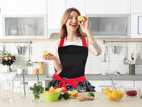 Black Lace Flirty Apron with Pocket, Retro Sexy Cooking Pinup Apron for Women