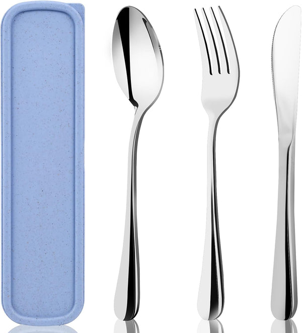 HANSGO 3PCS Portable Utensils Set with Case, Reusable Stainless Steel Cutlery for Lunch, Camping, School, Office