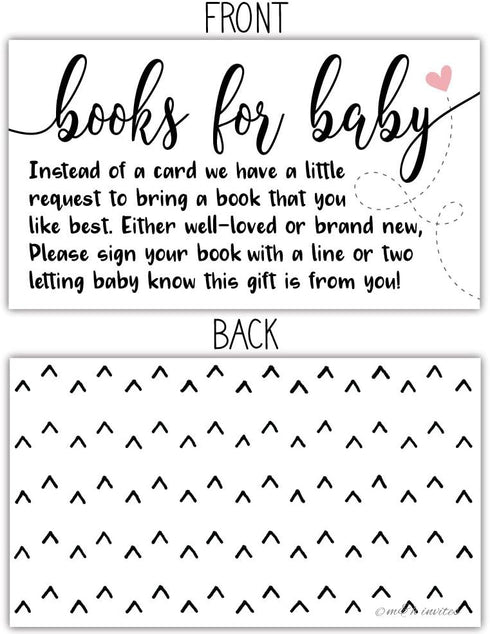 50 Sweet Heart Books for Baby Shower Request Cards - Invitation Inserts for Baby Shower