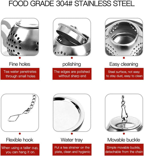 4Pcs Stainless Steel Tea Balls for Loose Leaf - Tea Infusers with Chain Hook and Saucer (Silver)
