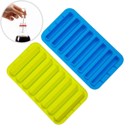 Webake 2 Pack Ice Stick Cube Trays Silicone Molds 8 Cavity for Water Bottles and Cocktails (Blue+Green)