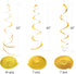 Gold Party Hanging Swirl Decorations - Plastic Streamer for Ceiling, Pack of 28