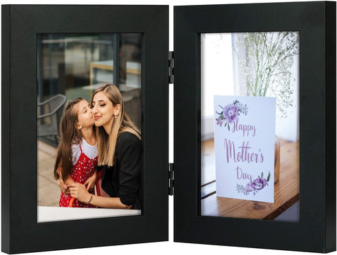 Frametory 4x6 Double Picture Frame Hinged Photo Frames for Desktop (Black, 4x6 Double)