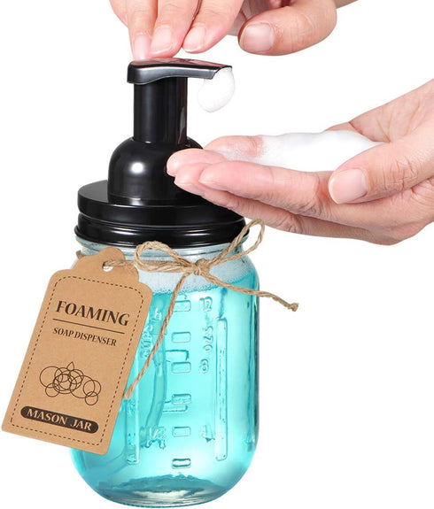 SheeChung Mason Jar Foaming Soap Dispenser, Rustproof Stainless Steel Lid & Pump, Glass for Bathroom Kitchen (2 pk)