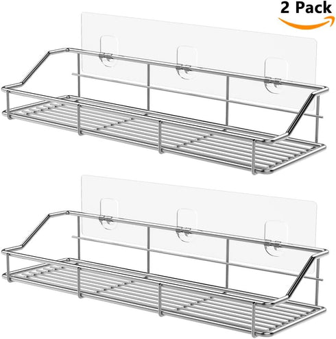 Shower Caddy Adhesive Replacement Strips - Transparent Adhesive for Bathroom Organizers, No Drilling, 2 Pack