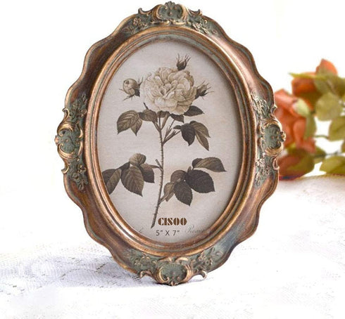 CISOO Vintage Oval Picture Frame 5x7 Antique Photo Frame for Table Top Display and Wall Hanging (Bronze Gold)