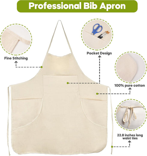 Professional Bib Apron by conda, 100% Cotton Canvas, Waterproof, 31inch x 27inch, 3 Pockets for Adults