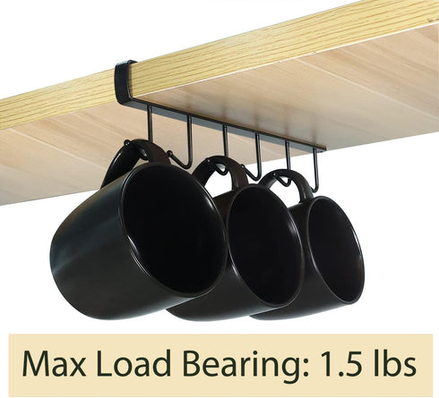 Art Secret 3pcs Mug Holder Under Cabinet, Fit for 1 Inch Thickness Shelf or Less, Black.
