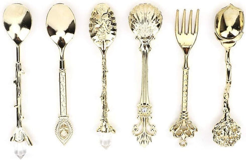 6Pcs/Set Fdit Vintage Carved Coffee Spoon Teaspoon Retro Zinc Alloy Dessert Coffee Tableware Spoons Cutlery