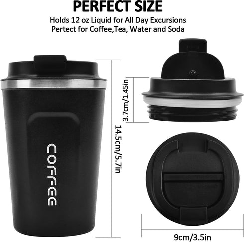 12 oz Stainless Steel Vacuum Insulated Tumbler - Coffee Travel Mug Spill Proof with Lid, Thermos Cup for Hot/Ice