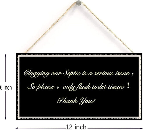 Only Flush Tissue Hanging Bathroom Plaque Septic Tank Toilet Wall Door Decor Thank You Sign 12 inch by 6 inch
