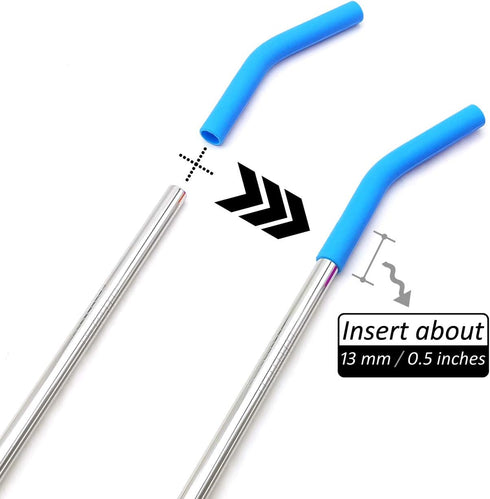 Big Drinking Straws Reusable, 12" Extra Long 8mm Extra Wide Food-Grade 18/8 Stainless Steel with Silicone Elbows Tips