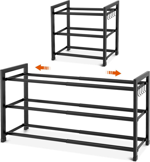 Expandable Shoe Rack for Small Spaces, Adjustable Width 18.5"33", 3-Tier Sturdy Metal