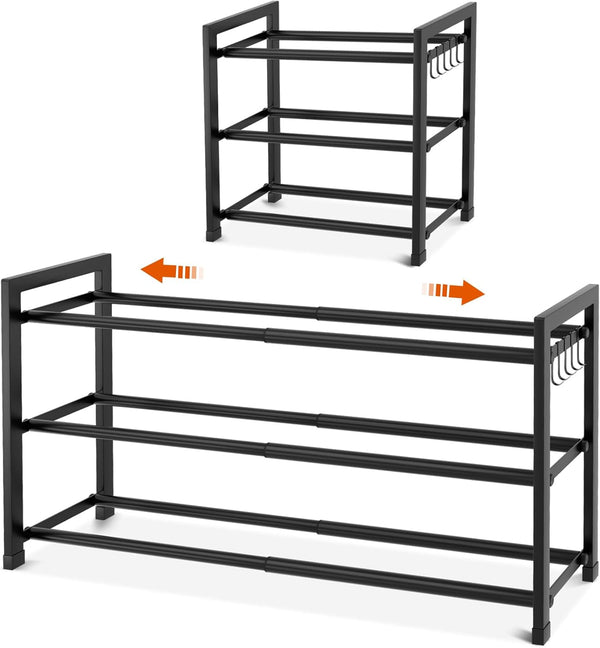 Expandable Shoe Rack for Small Spaces, Adjustable Width 18.5"33", 3-Tier Sturdy Metal