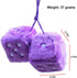 Pair of Retro 3 inch Fuzzy Plush Dice with Dots, Car Mirror Hanging Decoration, Purple