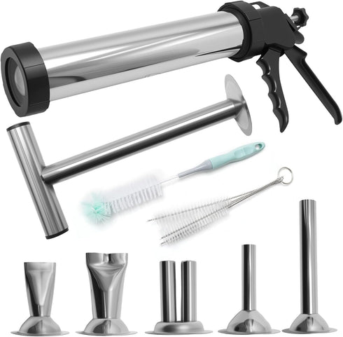 Hoypeyfiy 5 Nozzles (2LB) Stainless Steel Jerky Gun Sausage Maker Sausage Stuffer Handmade Beef Jerky Gun