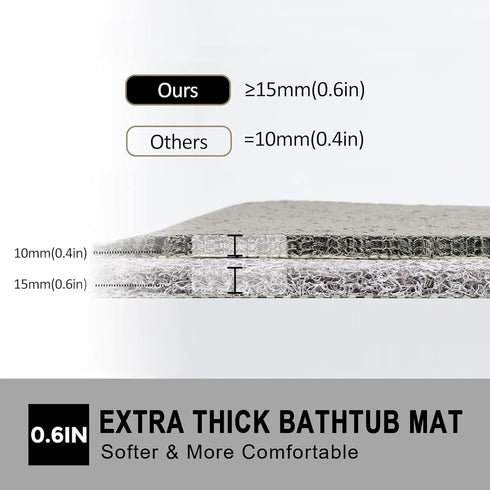 Nonslip Bath Mat, Extra Thick 0.6" Quick Dry Anti Slip Shower Mat for Tub Bathroom Pool Kitchen (Light Gray 16x27)