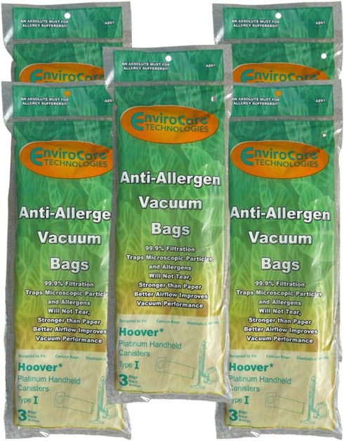EnviroCare Replacement Vacuum Bags, Made to Fit Hoover Type I, Platinum Handheld Canister, 15 Pack