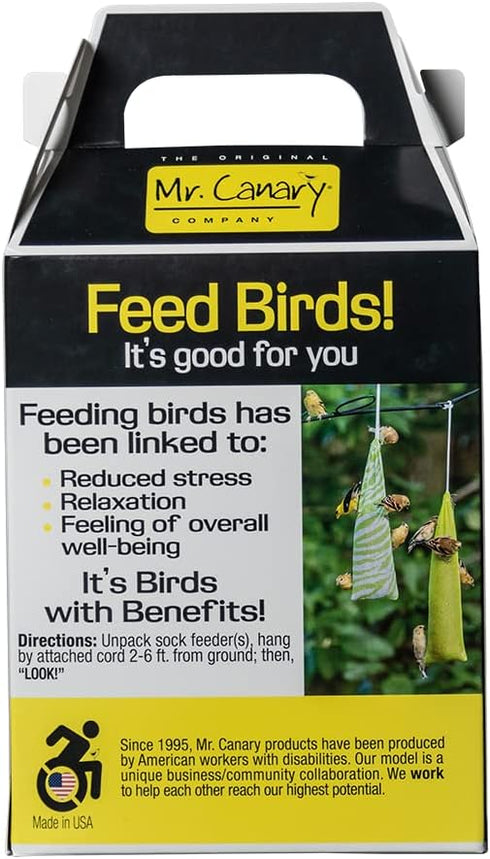 Yellow Finch Sock Feeders - Pair of Socks, 2pk, Seed-Filled All-Season Feeders, 24oz Total