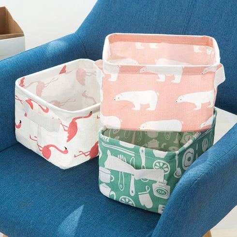 Foldable Storage Basket - Set of 6 Small Collapsible Canvas Organizers with Handle for Home Decor and Toys