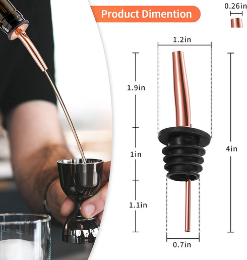 Liquor Bottle Pourers - 8 Pack Stainless Steel Classic Pourers with Clean Brush, Rustproof Metal Tubes for Bars