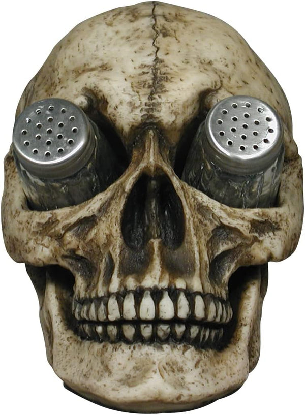 DWK "Deadly Devourings" Skull Salt & Pepper Spice Holder, Gothic Home Decor, Skeleton Decorative Kitchen Spice Holder