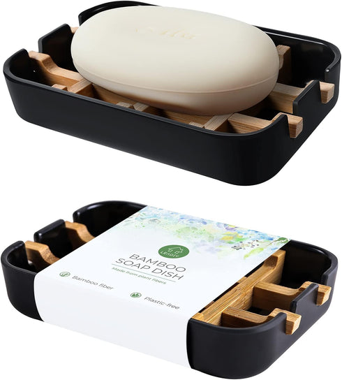 Soap Dishes for Bar Soap, Black Bamboo Bathroom Soap Holder for Shower and Sink