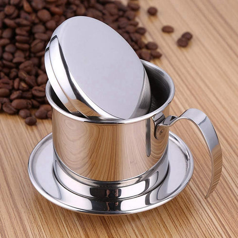 Vietnamese Coffee Drip Filter, Stainless Steel Pour Over Coffee Dripper, Portable Infuser for Camping (Silver)